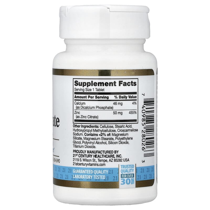 21st Century Zinc Citrate 50 mg 60 Tablets