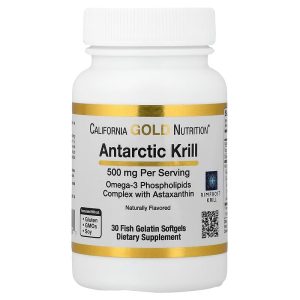 Antarctic Krill Oil Omega-3 Phospholipids Complex with EPA, DHA and Astaxanthin, Natural Strawberry and Lemon, 500 mg, 30 Fish Gelatin Softgels by California Gold Nutrition