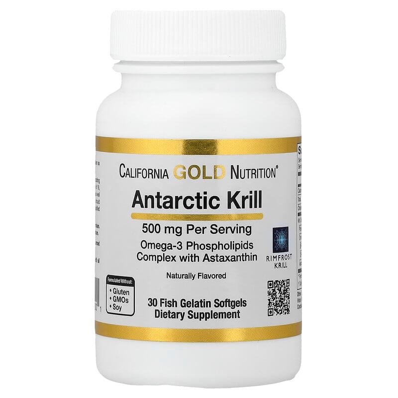 Antarctic Krill Oil Omega-3 Phospholipids Complex with EPA, DHA and Astaxanthin, Natural Strawberry and Lemon, 500 mg, 30 Fish Gelatin Softgels by California Gold Nutrition