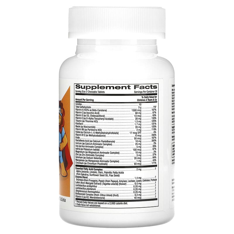 Chewable Multivitamins with Probiotics, Enzymes, Vitamin A and Vitamin C for Children, Assorted Fruit, 60 Vegetarian Tablets by California Gold Nutrition