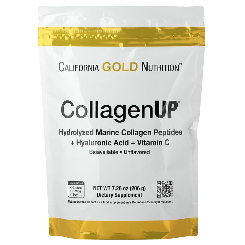 CollagenUP Hydrolyzed Marine Collagen Peptides with Hyaluronic Acid and Vitamin C, Unflavored, 7.26 oz (206 g) by California Gold Nutrition