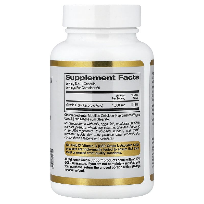 Gold C USP Grade Vitamin C, 1,000 mg, 60 Veggie Capsules by California Gold Nutrition
