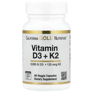 Vitamin D3 K2 as MK-7, 60 Veggie Capsules by California Gold Nutrition